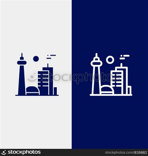 Building, Canada, City, Famous City, Toronto Line and Glyph Solid icon Blue banner Line and Glyph Solid icon Blue banner