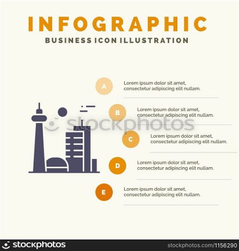 Building, Canada, City, Famous City, Toronto Solid Icon Infographics 5 Steps Presentation Background