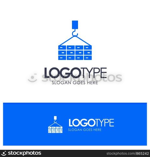 Building, Cargo, Construction, Crane Blue Solid Logo with place for tagline