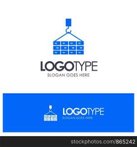 Building, Cargo, Construction, Crane Blue Solid Logo with place for tagline