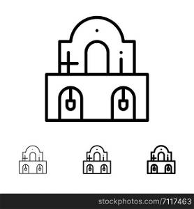 Building, Christmas, Church, Easter Bold and thin black line icon set