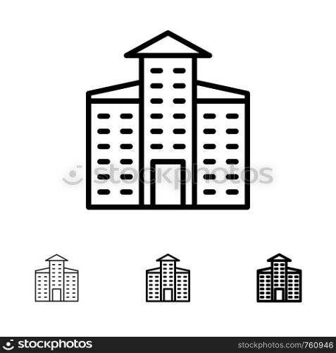 Building, City, Construction Bold and thin black line icon set
