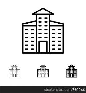 Building, City, Construction Bold and thin black line icon set