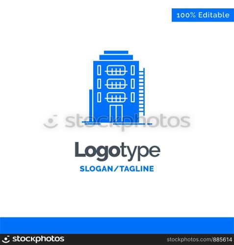 Building, City, Dormitory, Hostel, Hotel Blue Solid Logo Template. Place for Tagline