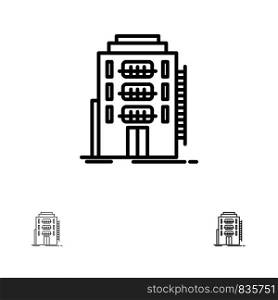 Building, City, Dormitory, Hostel, Hotel Bold and thin black line icon set