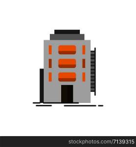 Building, City, Dormitory, Hostel, Hotel Flat Color Icon. Vector icon banner Template