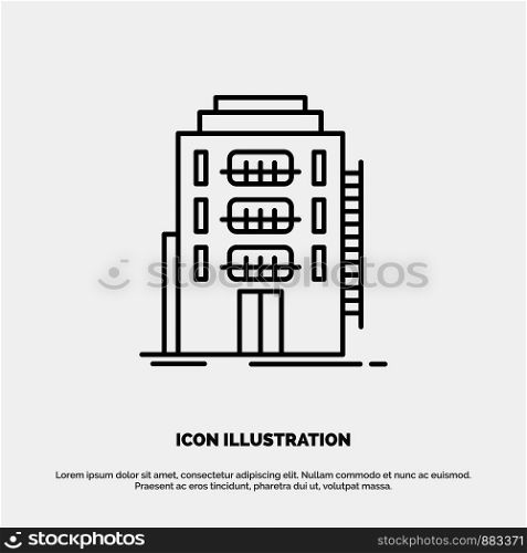 Building, City, Dormitory, Hostel, Hotel Line Icon Vector