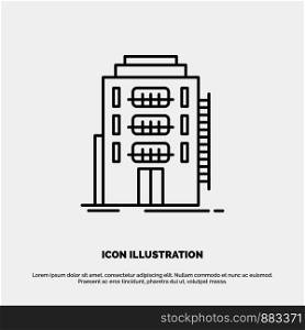 Building, City, Dormitory, Hostel, Hotel Line Icon Vector