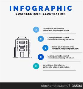 Building, City, Dormitory, Hostel, Hotel Line icon with 5 steps presentation infographics Background