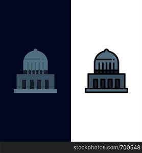 Building, City, Landmark, Usa Icons. Flat and Line Filled Icon Set Vector Blue Background