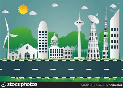 Building cityscape of the city beautiful paper art style,vector illustration
