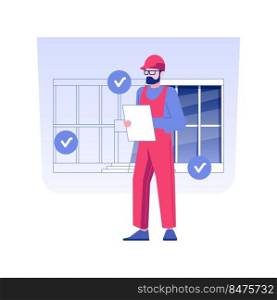 Building code inspection isolated concept vector illustration. Professional building inspector writing a report, commercial construction, check property project state vector concept.. Building code inspection isolated concept vector illustration.