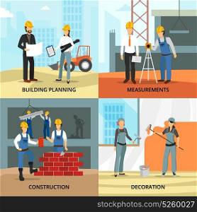 Building Concept Icons Set. Building concept icons set with planning symbols flat isolated vector illustration
