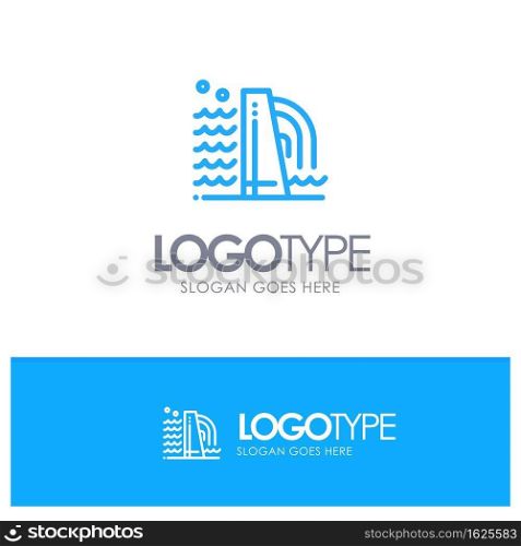 Building, Construction, Factory, Industry Blue Outline Logo Place for Tagline
