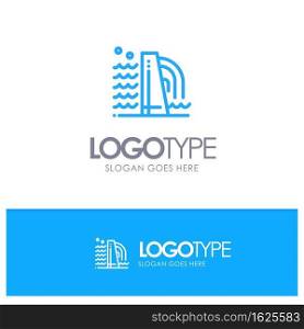 Building, Construction, Factory, Industry Blue Outline Logo Place for Tagline