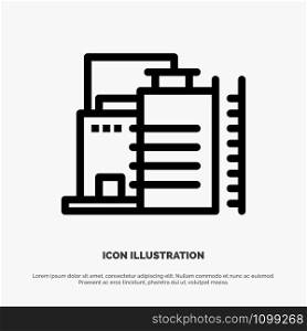 Building, Construction, Factory, Industry Line Icon Vector