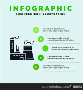 Building, Construction, Factory, Industry Solid Icon Infographics 5 Steps Presentation Background