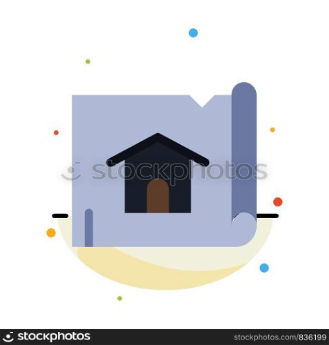 Building, Construction, Map, House Abstract Flat Color Icon Template