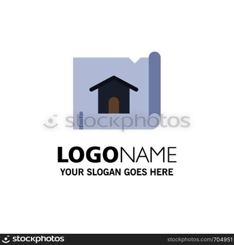 Building, Construction, Map, House Business Logo Template. Flat Color