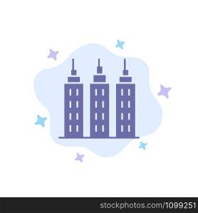 Building, Construction, Tower Blue Icon on Abstract Cloud Background
