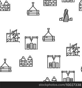 Building Construction Vector Seamless Pattern Thin Line Illustration. Building Construction Vector Seamless Pattern