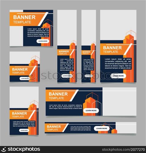 Building construction web banner design template. Creating skyscrapers. Vector flyer with text space. Advertising placard with customized copyspace. Printable poster for advertising. Arial font used. Building construction web banner design template