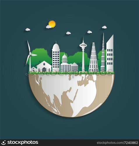 Building Ecology.Green cities help the world with eco-friendly concept ideas.vector illustration