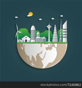 Building Ecology.Green cities help the world with eco-friendly concept ideas.vector illustration