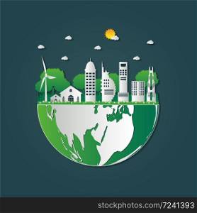 Building Ecology.Green cities help the world with eco-friendly concept ideas,Vector illustration