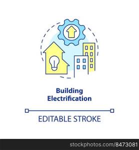 Building electrification concept icon. Energy efficiency. Net zero practice abstract idea thin line illustration. Isolated outline drawing. Editable stroke. Arial, Myriad Pro-Bold fonts used. Building electrification concept icon