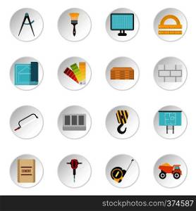 Building equipment icons set. Flat illustration of 16 building equipment vector icons for web. Building equipment icons set, flat style