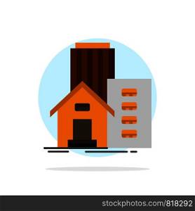 Building, Estate, Real, Apartment, Office Abstract Circle Background Flat color Icon