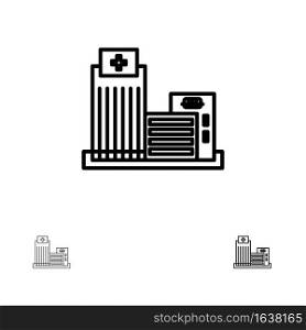 Building, Estate, Real, Apartment, Office Bold and thin black line icon set