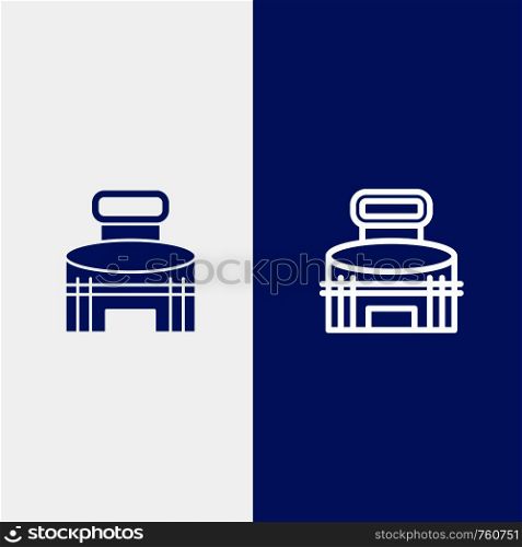 Building, Exterior, Game, Sport, Stadium Line and Glyph Solid icon Blue banner Line and Glyph Solid icon Blue banner