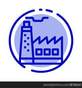 Building, Factory, Construction, Industry Blue Dotted Line Line Icon