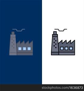 Building, Factory, Construction, Industry  Icons. Flat and Line Filled Icon Set Vector Blue Background