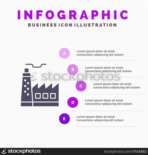 Building, Factory, Construction, Industry Solid Icon Infographics 5 Steps Presentation Background