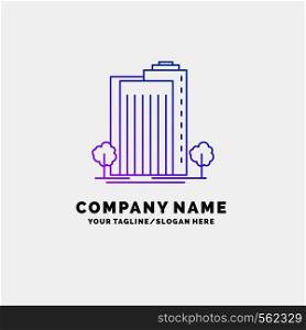 Building, Green, Plant, City, Smart Purple Business Logo Template. Place for Tagline. Vector EPS10 Abstract Template background
