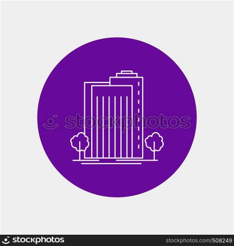 Building, Green, Plant, City, Smart White Line Icon in Circle background. vector icon illustration. Vector EPS10 Abstract Template background