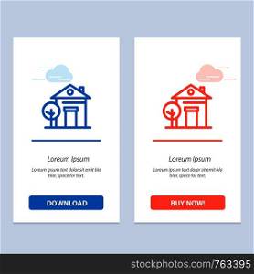 Building, Home, House, Hotel Blue and Red Download and Buy Now web Widget Card Template