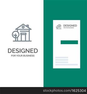 Building, Home, House, Hotel Grey Logo Design and Business Card Template