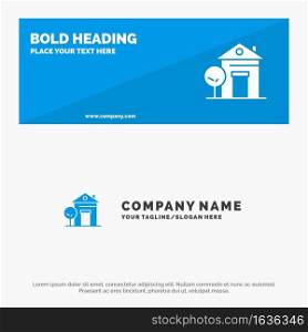 Building, Home, House, Hotel SOlid Icon Website Banner and Business Logo Template