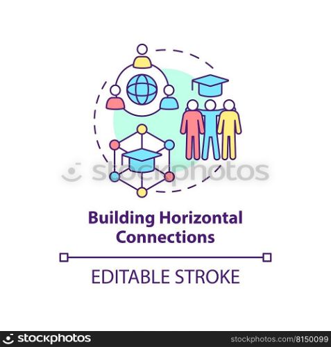 Building horizontal connections concept icon. Principle of learning abstract idea thin line illustration. Isolated outline drawing. Editable stroke. Arial, Myriad Pro-Bold fonts used. Building horizontal connections concept icon