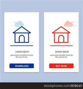 Building, Hose, House, Shop Blue and Red Download and Buy Now web Widget Card Template