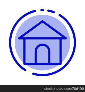 Building, Hose, House, Shop Blue Dotted Line Line Icon