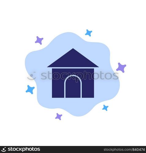 Building, Hose, House, Shop Blue Icon on Abstract Cloud Background