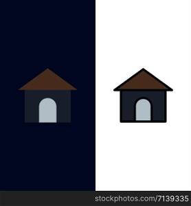 Building, Hose, House, Shop Icons. Flat and Line Filled Icon Set Vector Blue Background