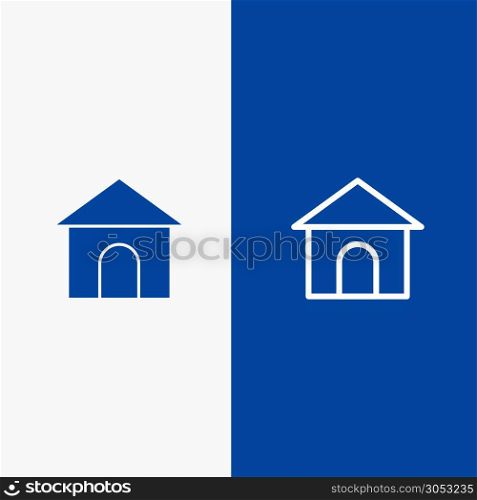 Building, Hose, House, Shop Line and Glyph Solid icon Blue banner Line and Glyph Solid icon Blue banner