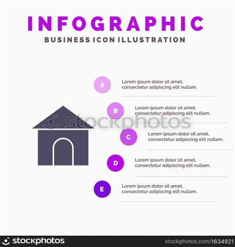 Building, Hose, House, Shop Solid Icon Infographics 5 Steps Presentation Background
