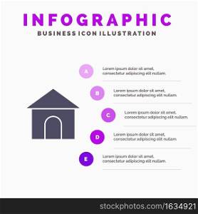 Building, Hose, House, Shop Solid Icon Infographics 5 Steps Presentation Background